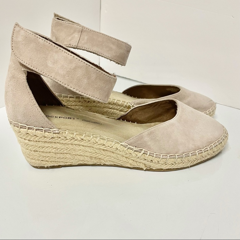 Rockport Blush Suede Espadrille Wedge Sandals with Ankle Strap